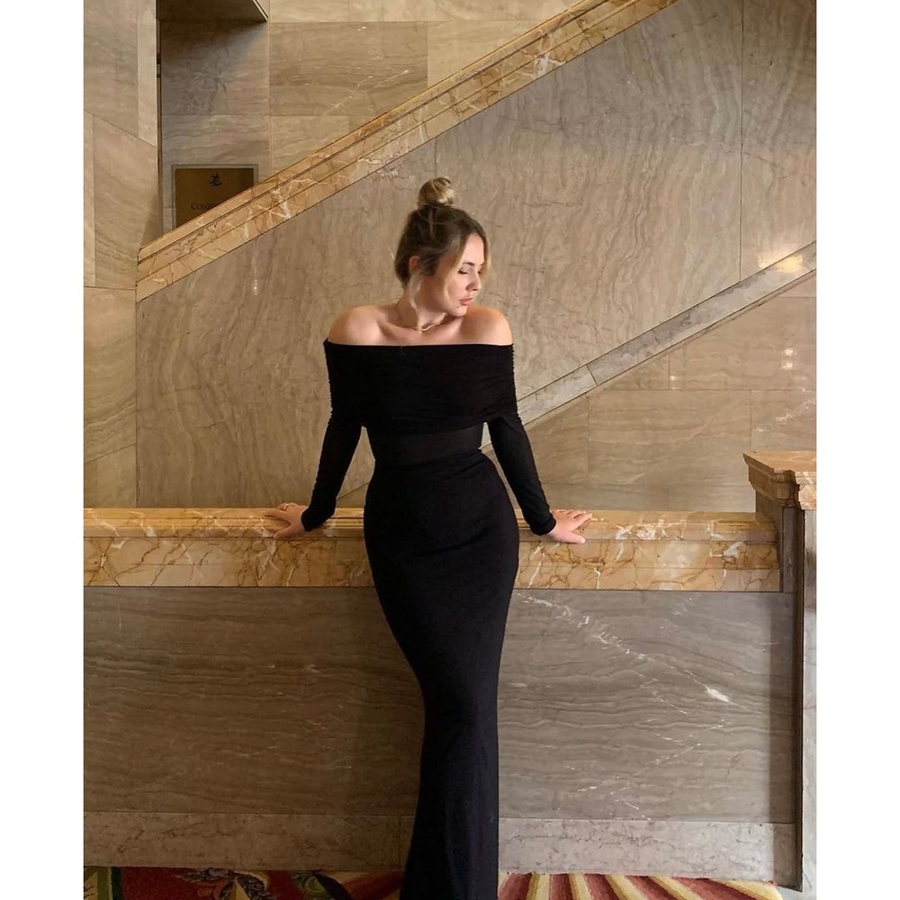 Commense Semi-Sheer Off-Shoulder Mesh Black Maxi  Long Sleeve size XS‎ - Picture 5 of 7